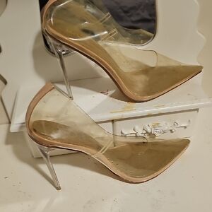 EGO Clear PVC Pointed Stiletto Heels with Nude Trim